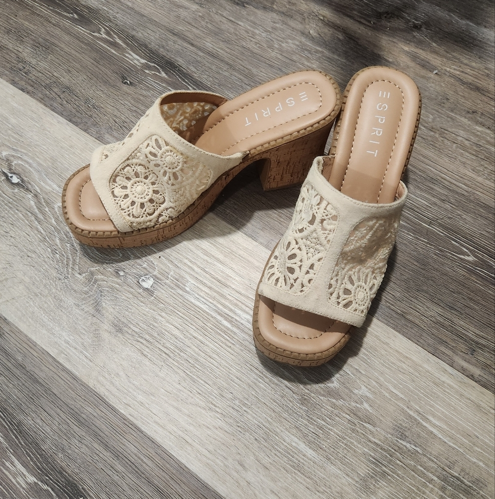 Esprit Women's Beige Crochet Mules Sz9